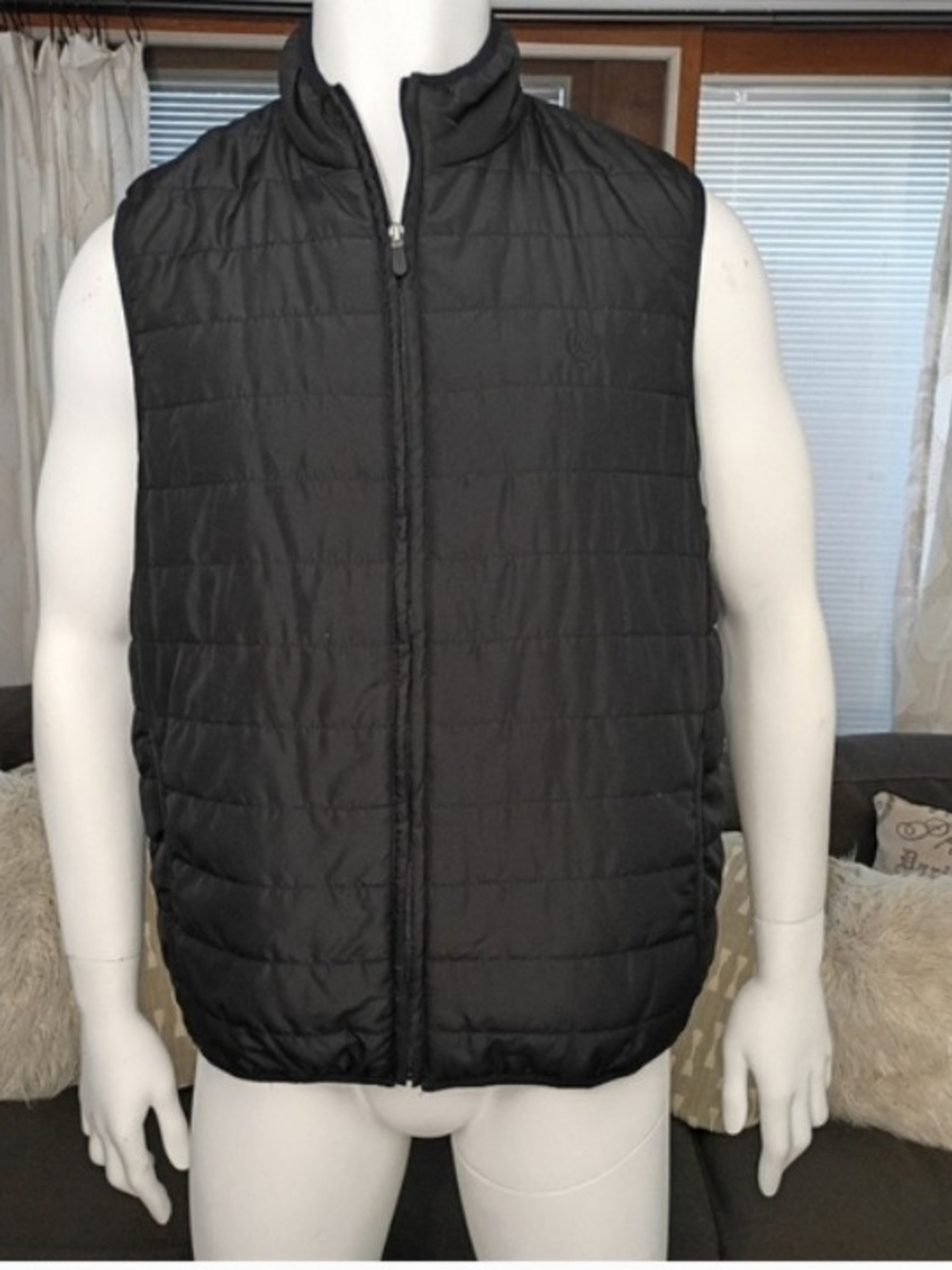 Chaps Men's Black Sleeveless Sleek Full Zip Quilted Puffer Vest, Large